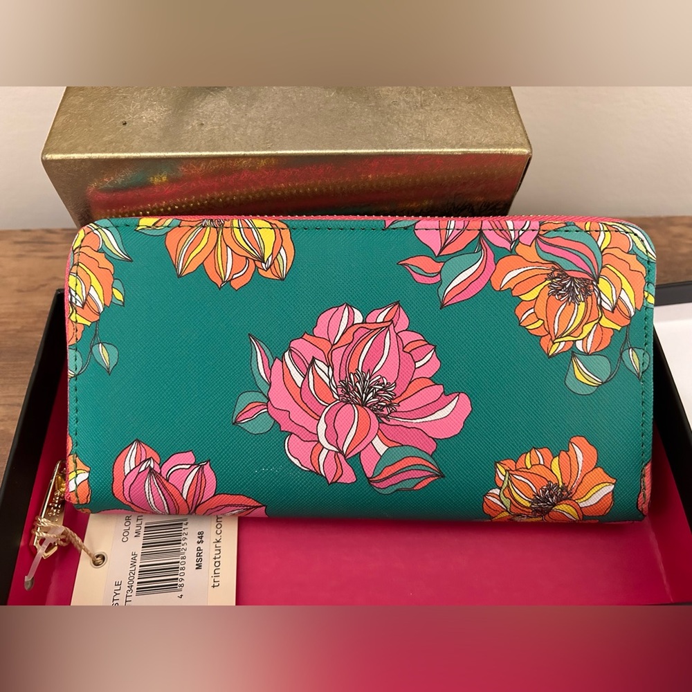 Trina Turk Teal Wallet with Floral Design - Picture 2 of 6